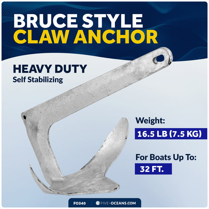 16.5 Lb. Bruce Claw Anchor, Galvanized Steel – FO340 - Five Oceans