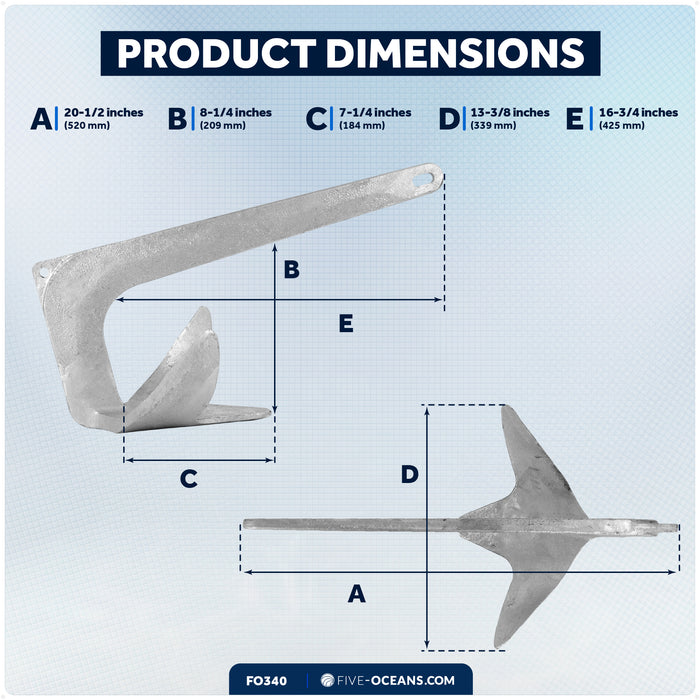 16.5 Lb. Bruce Claw Anchor, Galvanized Steel – FO340 - Five Oceans