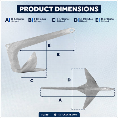 16.5 Lb. Bruce Claw Anchor, Galvanized Steel – FO340 - Five Oceans