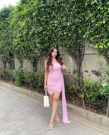17th Birthday Pink Strapless Chiffon Slim Fit Hip Homecoming Dress
