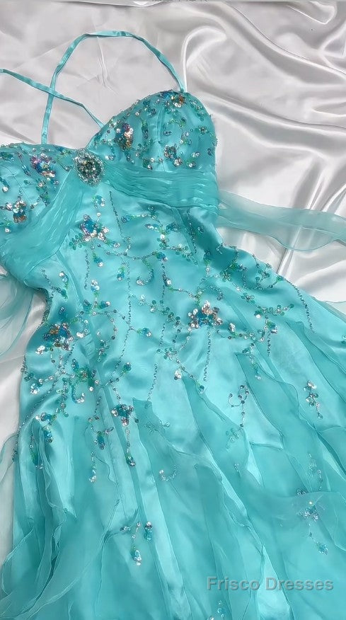 1950S Inspired Baby Princess Blue Prom Dress - Shimmering Sequins Tulle & Satin Ballgown For Formal Events