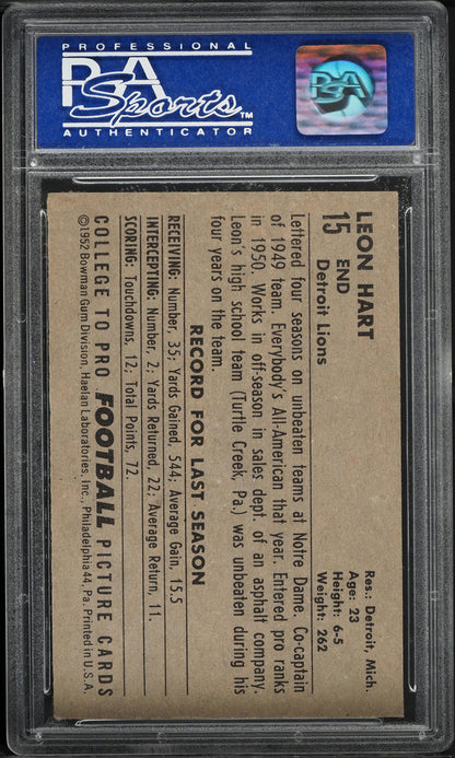 1952 Bowman Large FB Card # 15 Leon Hart Detroit Lions HOF PSA 7 NRMT (MGD2)
