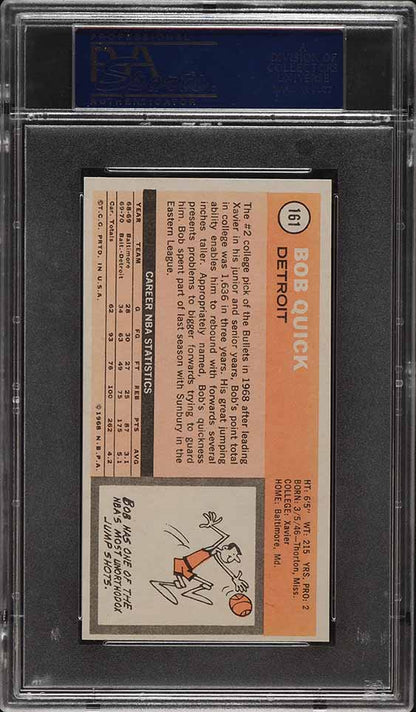 1970 Topps BkB Card #161 Bob Quick Detroit Pistons PSA 8 NM-MT (MGD2)