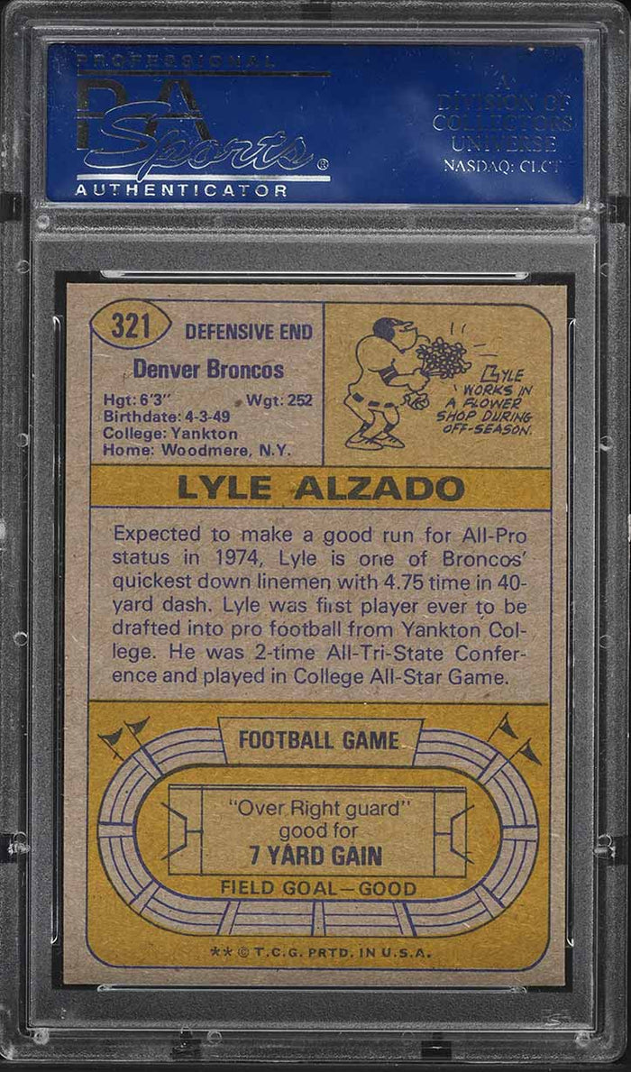 1974 Topps FB Card #321 Lyle Alzado Denver Broncos PSA 8 NM-MT (MGD2)