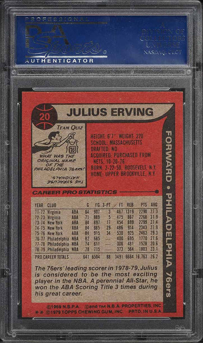 1979 Topps BkB Card # 20 Julius Erving Philadelphia 76ers HOF PSA NM-MT 8 (MGD2)