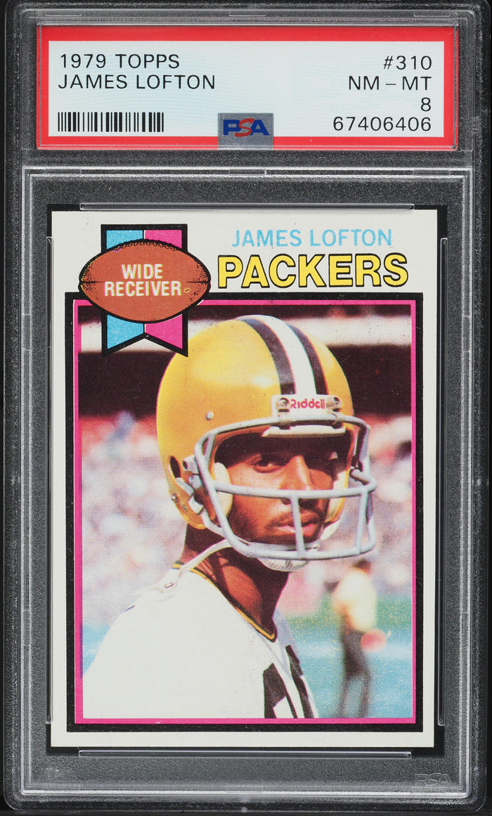 1979 Topps FB Card #310 James Lofton Green Bay Packers HOF ROOKIE RC PSA 8 NM-MT (MGD2)