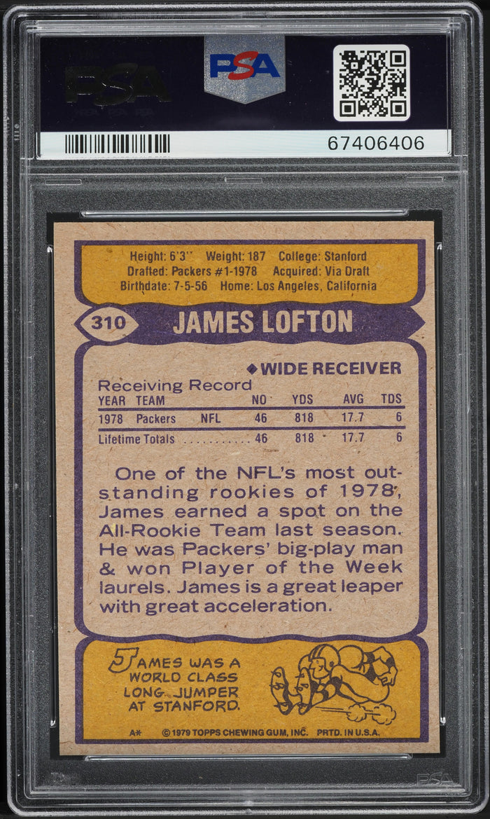 1979 Topps FB Card #310 James Lofton Green Bay Packers HOF ROOKIE RC PSA 8 NM-MT (MGD2)