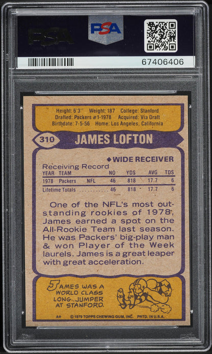 1979 Topps FB Card #310 James Lofton Green Bay Packers HOF ROOKIE RC PSA 8 NM-MT (MGD2)
