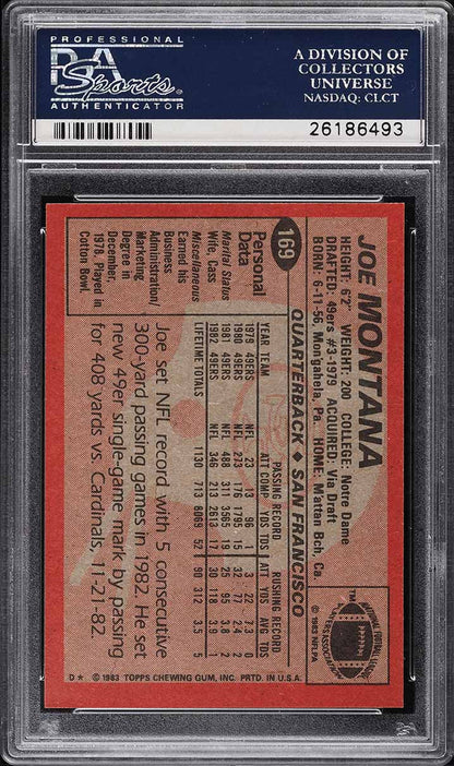 1983 Topps FB Card #169 Joe Montana San Francisco 49ers HOF PSA 8 NM-MT (MGD2)