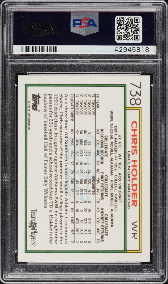 1992 Topps FB Card #738 Chris Holder Green Bay Packers ROOKIE RC PSA 8 NM-MT (MGD2)