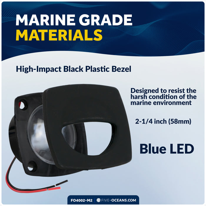 2-1/4" Square LED Recessed Courtesy / Companionway Light, Black Housing, Blue, 12V, 2-Pack - FO4002-M2 - Five Oceans
