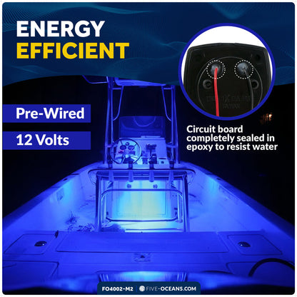 2-1/4" Square LED Recessed Courtesy / Companionway Light, Black Housing, Blue, 12V, 2-Pack - FO4002-M2 - Five Oceans