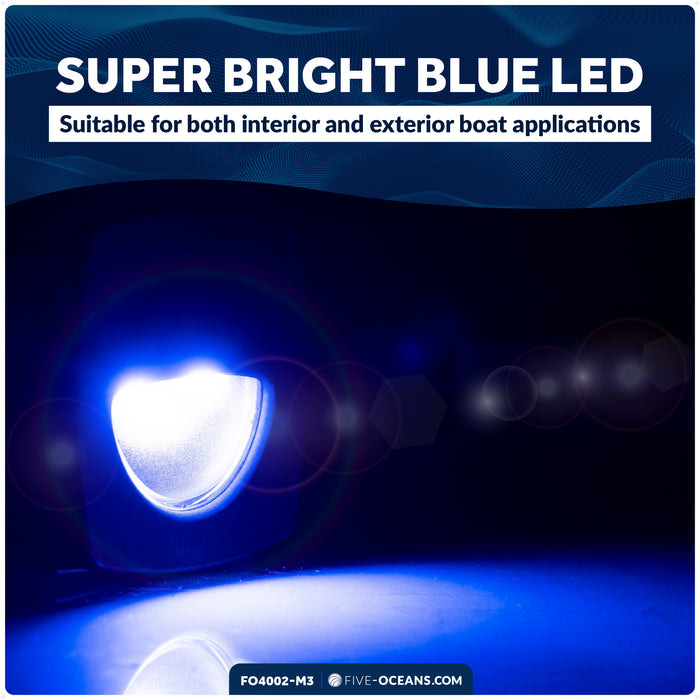 2-1/4" Square LED Recessed Courtesy / Companionway Light, Black Housing, Blue, 12V, 3-Pack - FO4002-M3 - Five Oceans