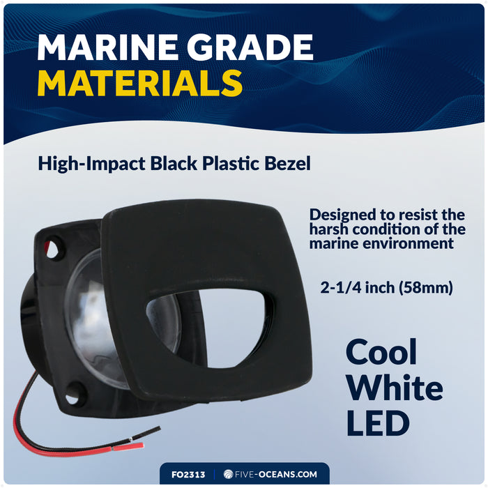 2-1/4" Square LED Recessed Courtesy / Companionway Light, Black Housing, Cool White, 12V - FO2313 - Five Oceans