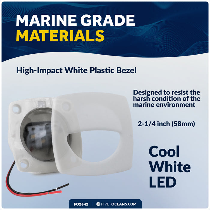2-1/4" Square LED Recessed Courtesy / Companionway Light, White Housing, Cool White, 12V - FO2642 - Five Oceans