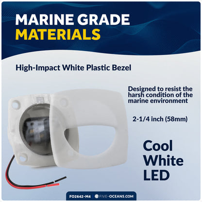 2-1/4" Square LED Recessed Courtesy / Companionway Light, White Housing, Cool White, 12V, 4-Pack - FO2642-M4 - Five Oceans