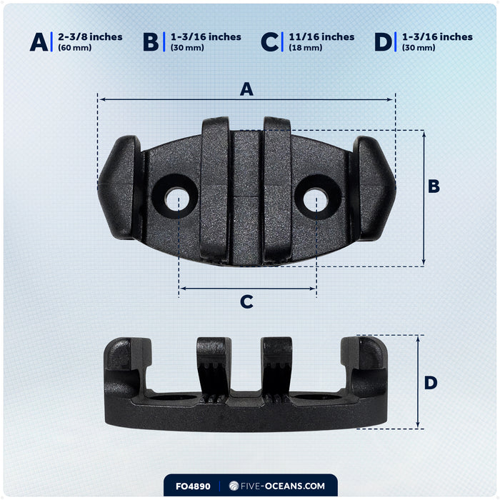 2-3/8" Kayak Zig Zag Anchor Cleat, Black Nylon, 2-Pack - FO4890 - Five Oceans