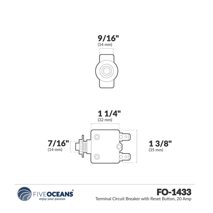 20 Amp Push-Button Reset Circuit Breaker 125-250V AC / 50V DC, 4-Pack - FO1433-M4 - Five Oceans