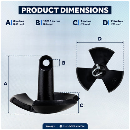 20 Lb. River Anchor, Black, Vinyl Coated - FO4633 - Five Oceans