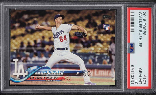 2018 Topps BB Card #177 Walker Buehler LA Dodgers ROOKIE RC PSA 10 GEM MINT (MGD2)
