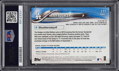 2018 Topps BB Card #177 Walker Buehler LA Dodgers ROOKIE RC PSA 10 GEM MINT (MGD2)