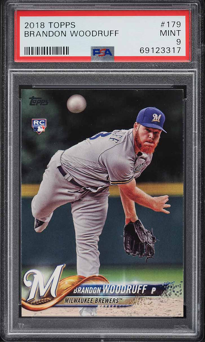2018 Topps BB Card #179 Brandon Woodruff Milwaukee Brewers ROOKIE RC PSA 9 MINT (MGD2)