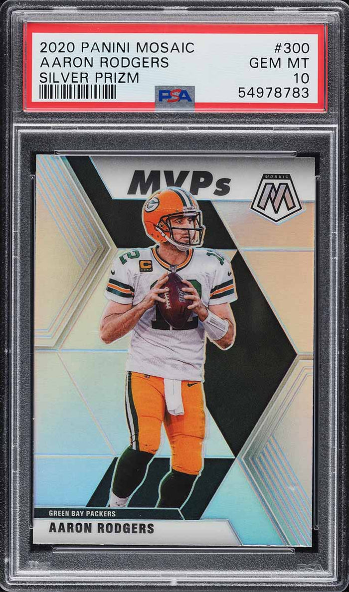2020 Panini Mosaic FB Card #300 Aaron Rodgers SILVER PRIZM PSA 10 GEM MINT (MGD2)