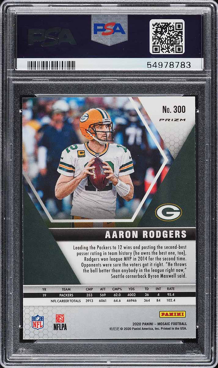 2020 Panini Mosaic FB Card #300 Aaron Rodgers SILVER PRIZM PSA 10 GEM MINT (MGD2)