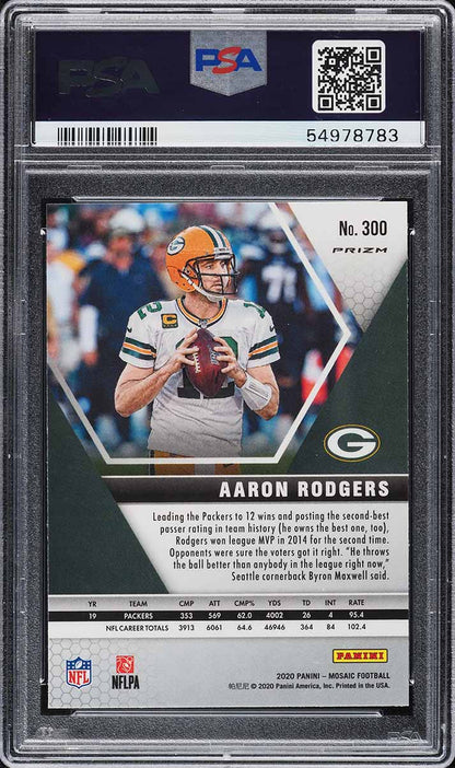 2020 Panini Mosaic FB Card #300 Aaron Rodgers SILVER PRIZM PSA 10 GEM MINT (MGD2)