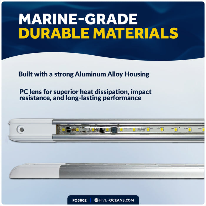 24-1/2" LED Strip Light, 16.5W Natural White, Aluminum Housing, 12V-30V - FO5002 - Five Oceans