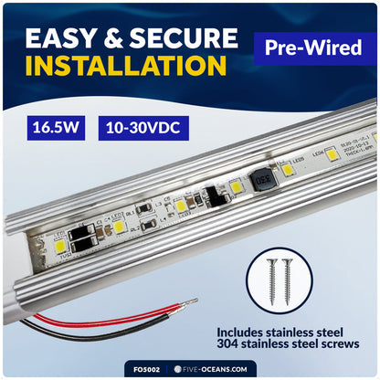 24-1/2" LED Strip Light, 16.5W Natural White, Aluminum Housing, 12V-30V - FO5002 - Five Oceans