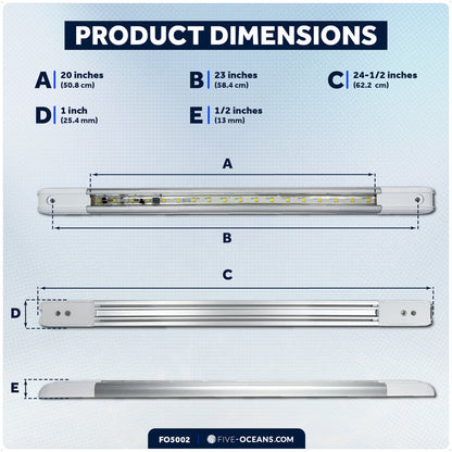 24-1/2" LED Strip Light, 16.5W Natural White, Aluminum Housing, 12V-30V - FO5002 - Five Oceans