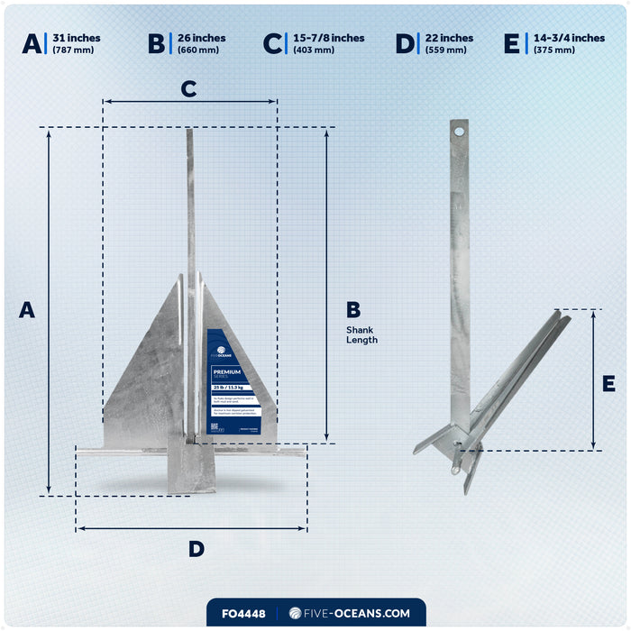 25 Lb. Fluke Anchor, Galvanized Steel - FO4448 - Five Oceans