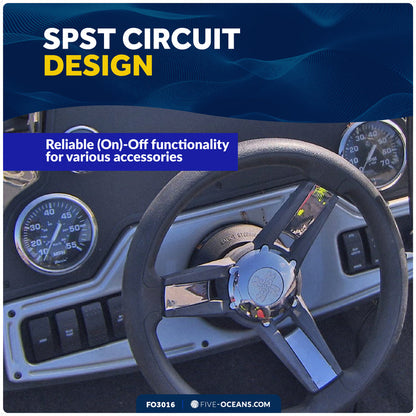 3-Pin (On)-Off Momentary LED Rocker Switch, SPST, 25A/12V DC - 15A/24V DC - FO3016 - Five Oceans