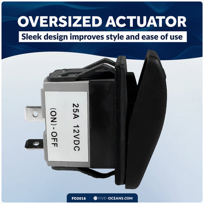 3-Pin (On)-Off Momentary LED Rocker Switch, SPST, 25A/12V DC - 15A/24V DC - FO3016 - Five Oceans