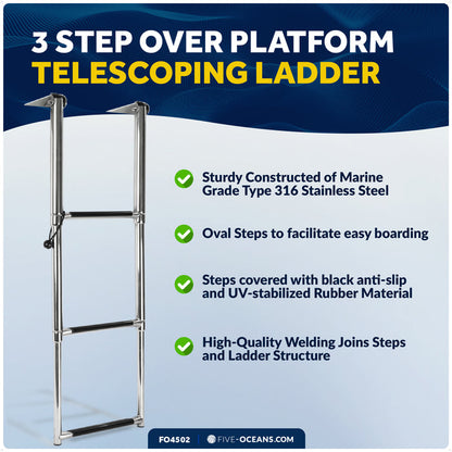 3-Step Over Platform Telescoping Swim Ladder, AISI316 Stainless Steel - FO4502 - Five Oceans