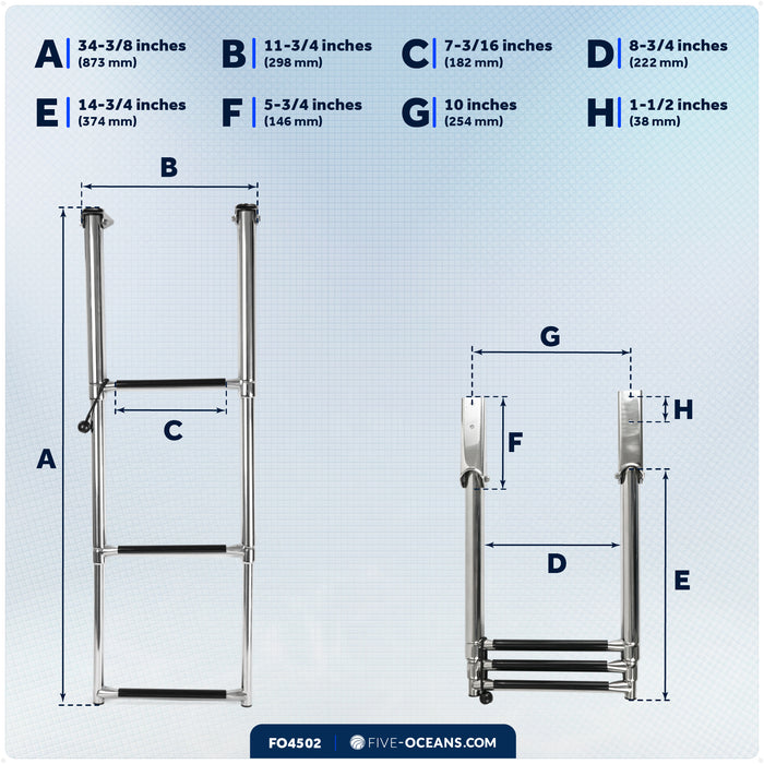 3-Step Over Platform Telescoping Swim Ladder, AISI316 Stainless Steel - FO4502 - Five Oceans
