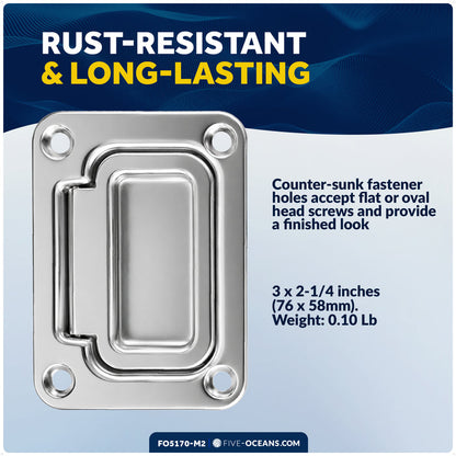 3" x 2-1/4" Flush Hatch Ring Pull, Stainless Steel, 2-Pack