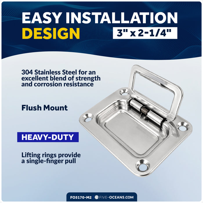 3" x 2-1/4" Flush Hatch Ring Pull, Stainless Steel, 2-Pack