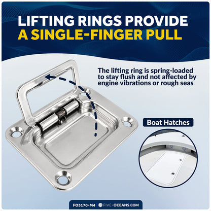 3" x 2-1/4" Flush Hatch Ring Pull, Stainless Steel, 4-Pack