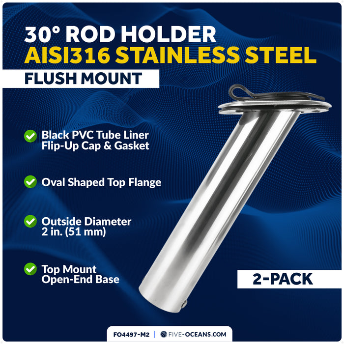 30-Degree Rod Holder, Flush Mount, Stainless Steel, 2-Pack – FO4497-M2 - Five Oceans