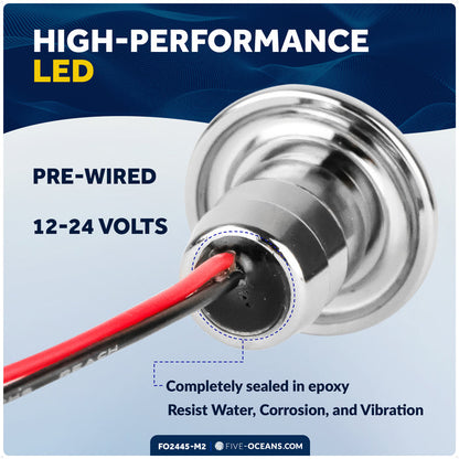 3/4" Round LED Snap-In Mount Courtesy / Mini Accent Light, Blue, 12V, 2-Pack - FO2445-M2 - Five Oceans