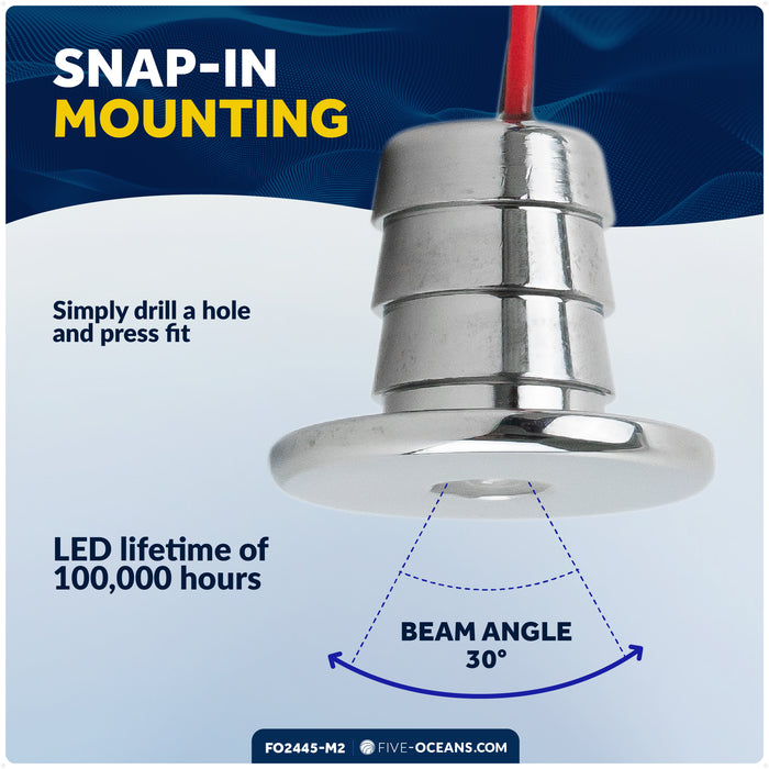 3/4" Round LED Snap-In Mount Courtesy / Mini Accent Light, Blue, 12V, 2-Pack - FO2445-M2 - Five Oceans