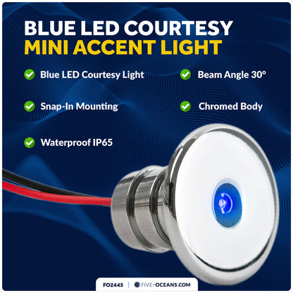 3/4" Round LED Snap-In Mount Courtesy / Mini Accent Light, Blue, 12V - FO2445 - Five Oceans