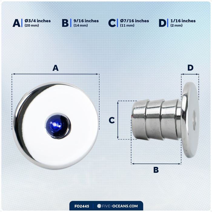3/4" Round LED Snap-In Mount Courtesy / Mini Accent Light, Blue, 12V - FO2445 - Five Oceans