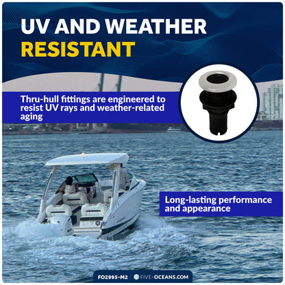 3/4" Thru-Hull Fitting, Black Nylon & Stainless Steel Head, 2-Pack – FO2995-M2 - Five Oceans