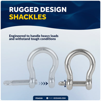 3/8" Captive Screw Pin Bow Anchor Shackle, AISI316 Stainless Steel