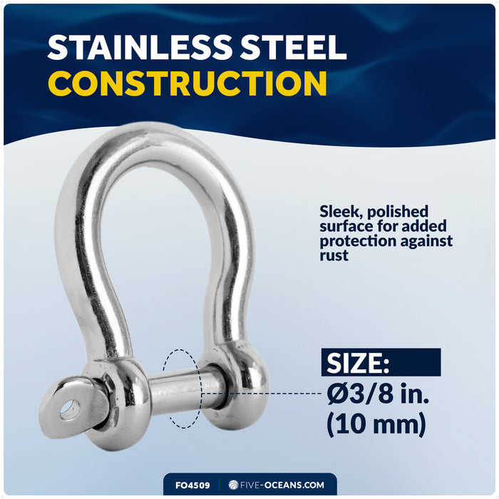 3/8" Captive Screw Pin Bow Anchor Shackle, AISI316 Stainless Steel