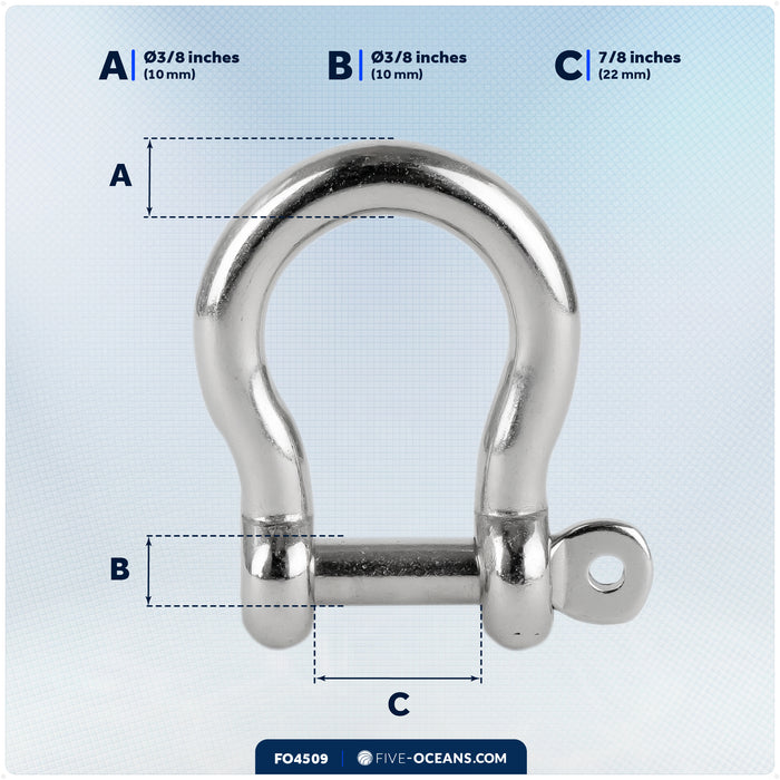 3/8" Captive Screw Pin Bow Anchor Shackle, AISI316 Stainless Steel