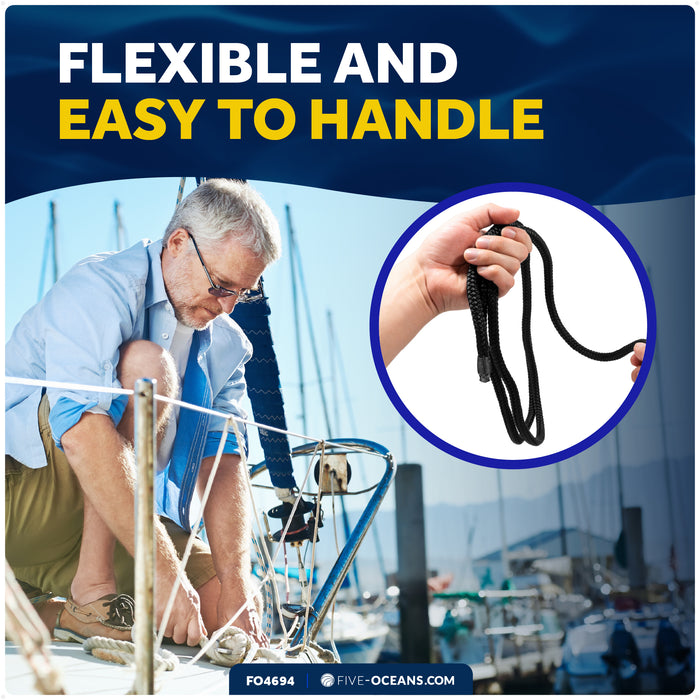 3/8" x 15' Dock Lines, Black, Double Braid Nylon, 4-Pack